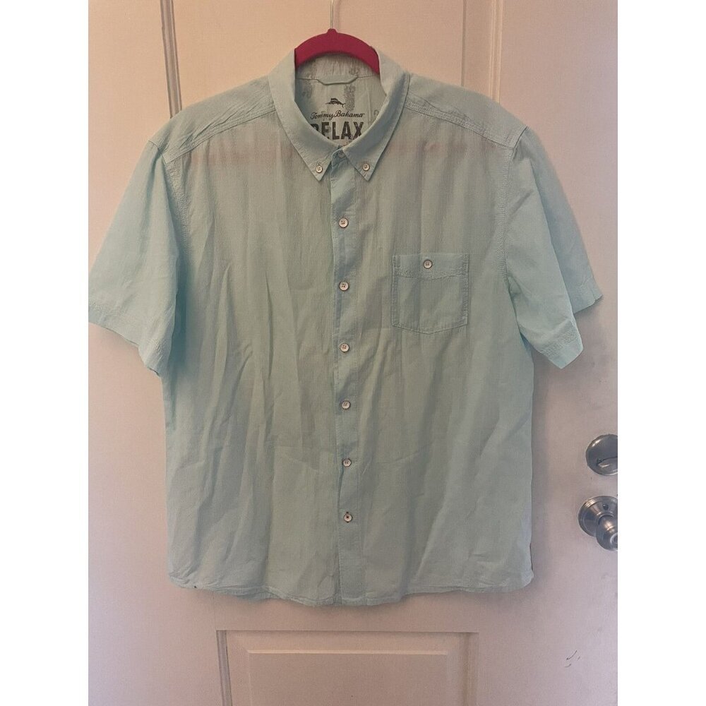 Tommy Bahama Relax Men's Size L Button Down Short Sleeve Baby Blue Shirt